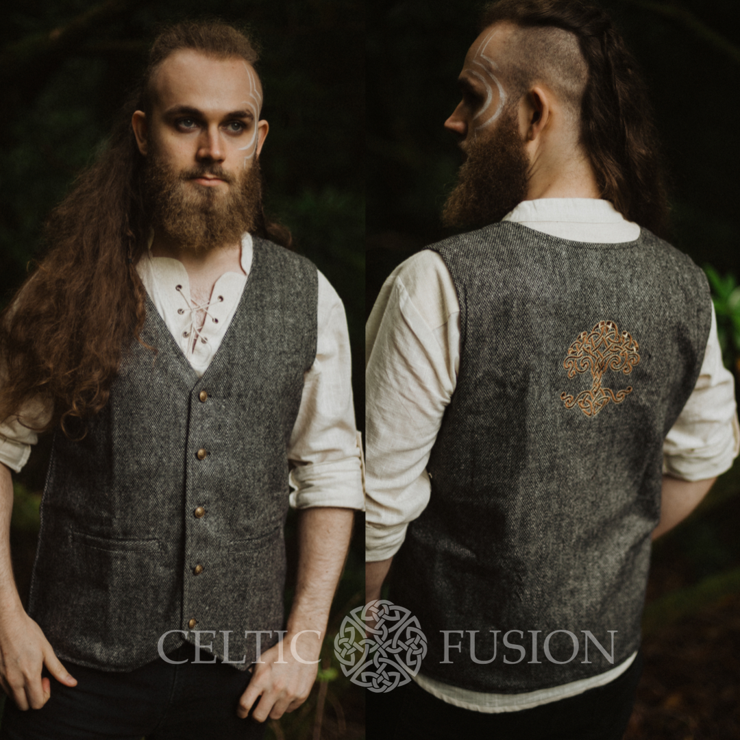 Mens Waistcoat. Tree Of Life vest in Callan Tweed Celtic Fusion Folklore Clothing